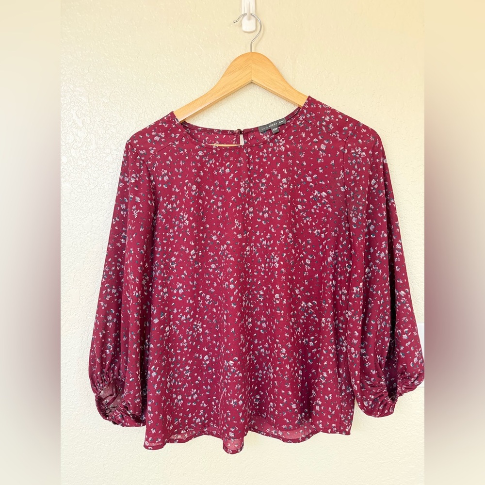 West Kei Burgundy Floral Long-Sleeve Blouse